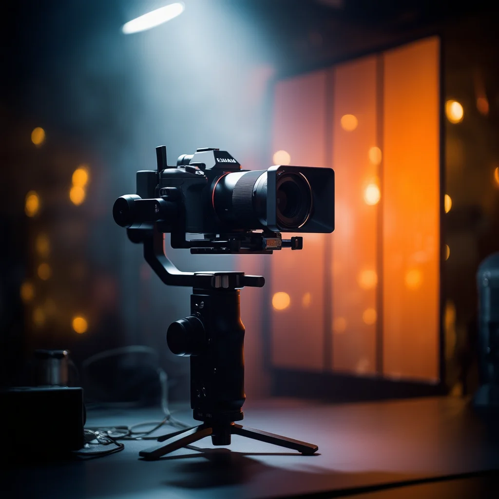 Camara de cine profesional en estudio con iluminacion cinematografica